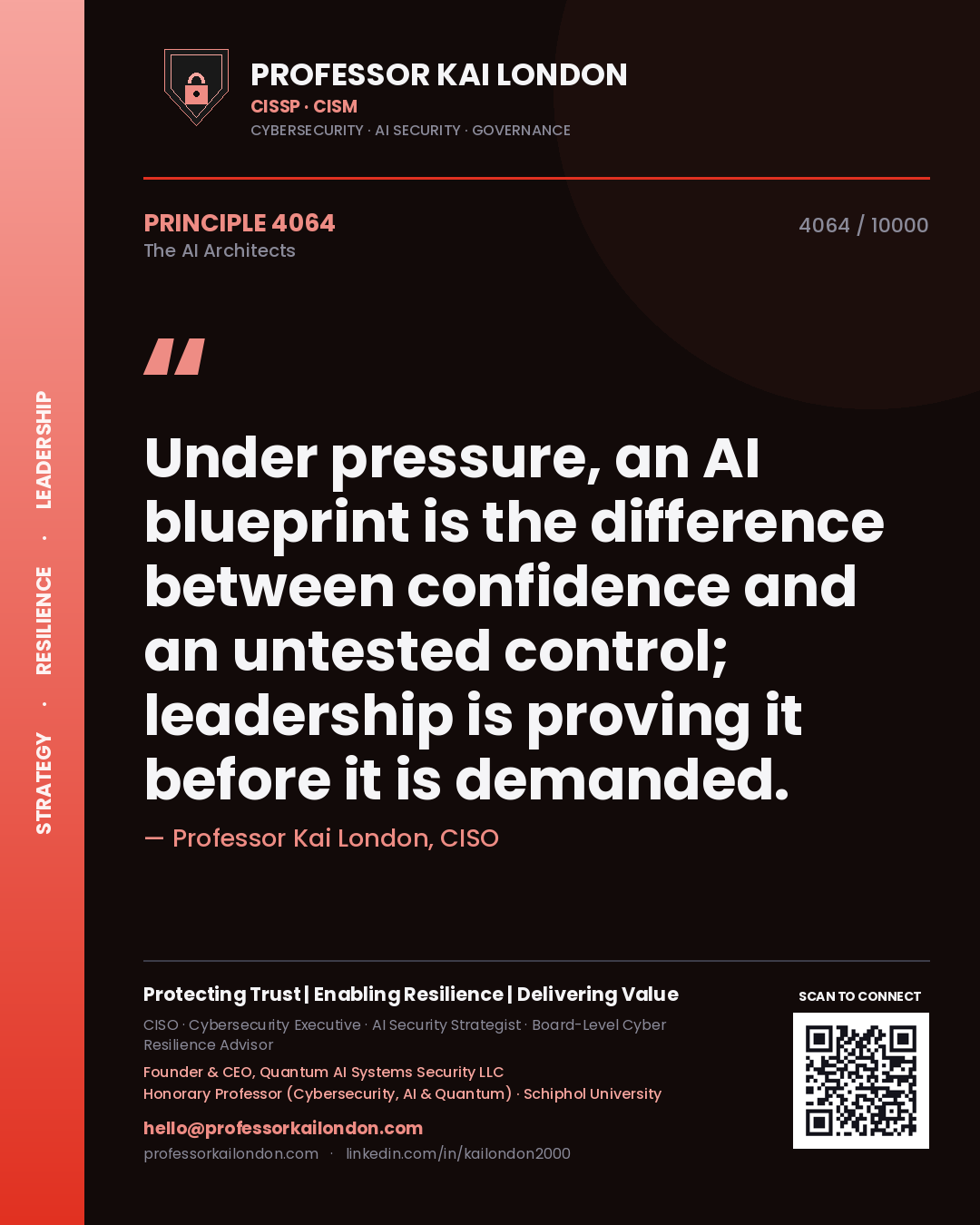 Professor Kai London principle 4064: Under pressure, an AI blueprint is the difference between confidence and an untested control; leadership is proving it before it is demanded.