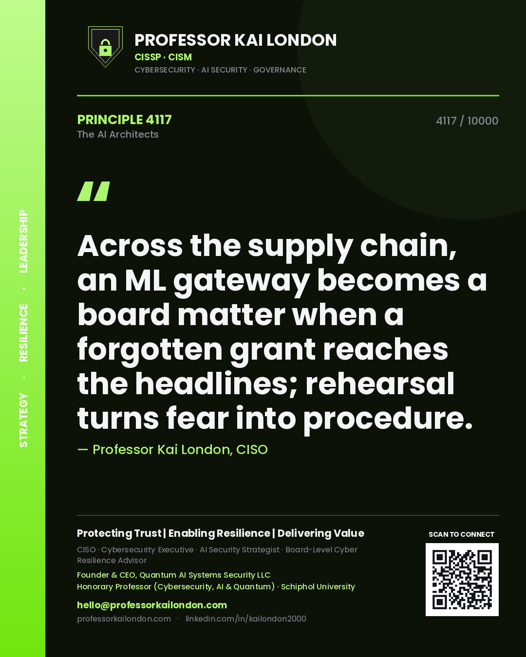 Professor Kai London principle 4117: Across the supply chain, an ML gateway becomes a board matter when a forgotten grant reaches the headlines; rehearsal turns fear into procedure.