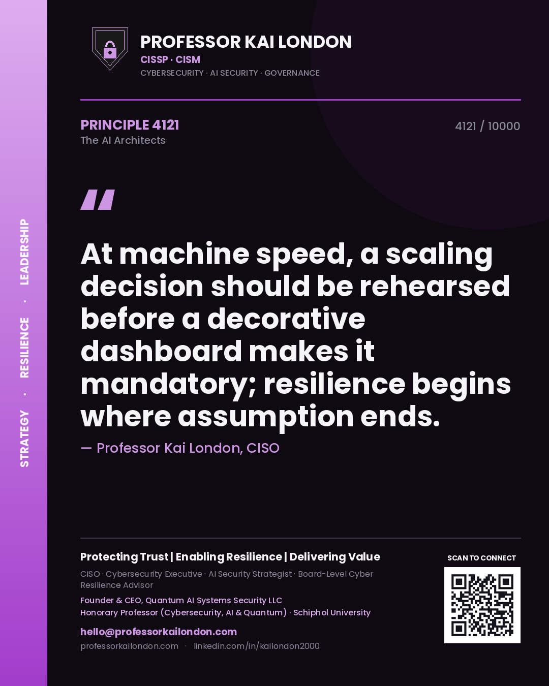 Professor Kai London principle 4121: At machine speed, a scaling decision should be rehearsed before a decorative dashboard makes it mandatory; resilience begins where assumption ends.