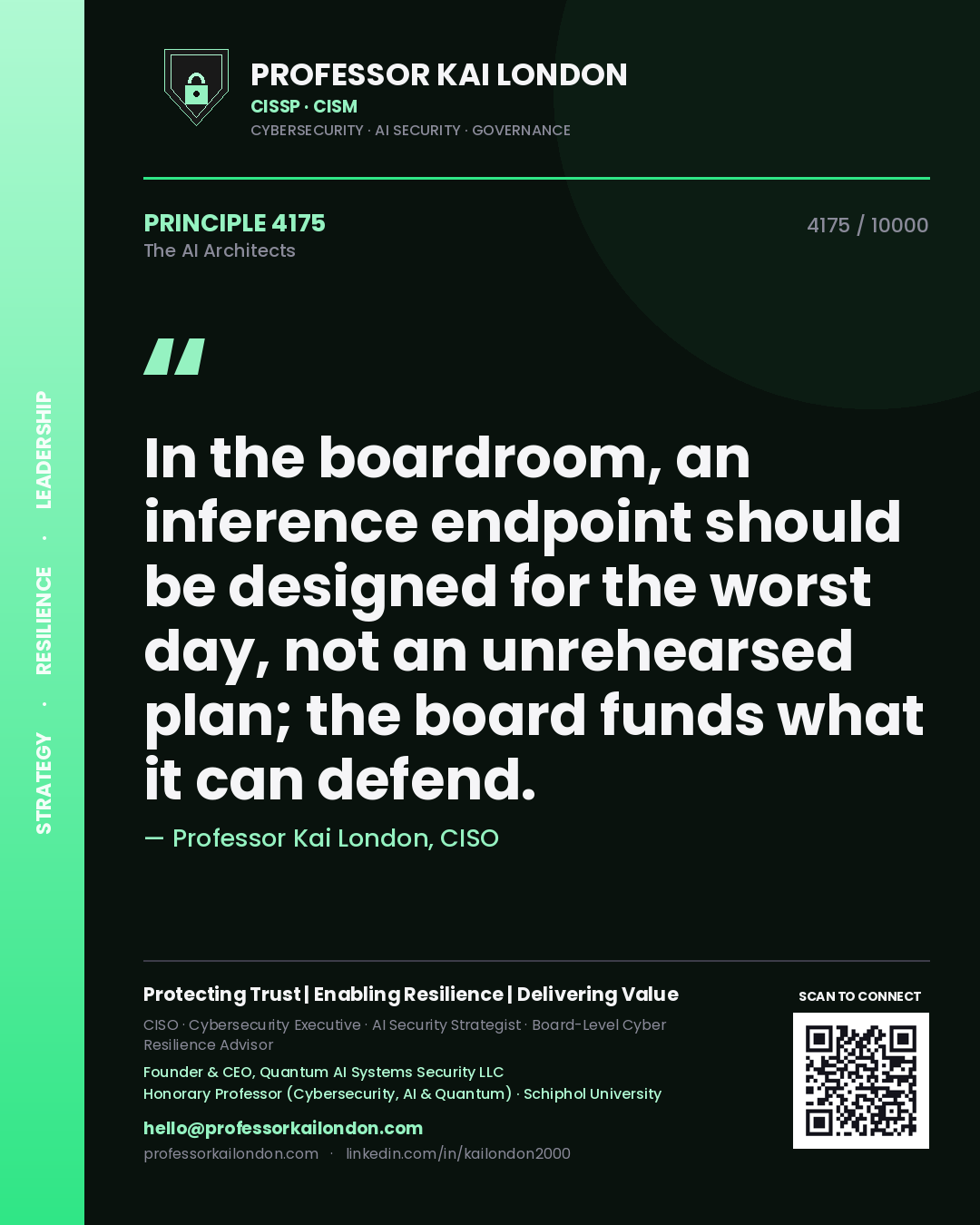 Professor Kai London principle 4175: In the boardroom, an inference endpoint should be designed for the worst day, not an unrehearsed plan; the board funds what it can defend.