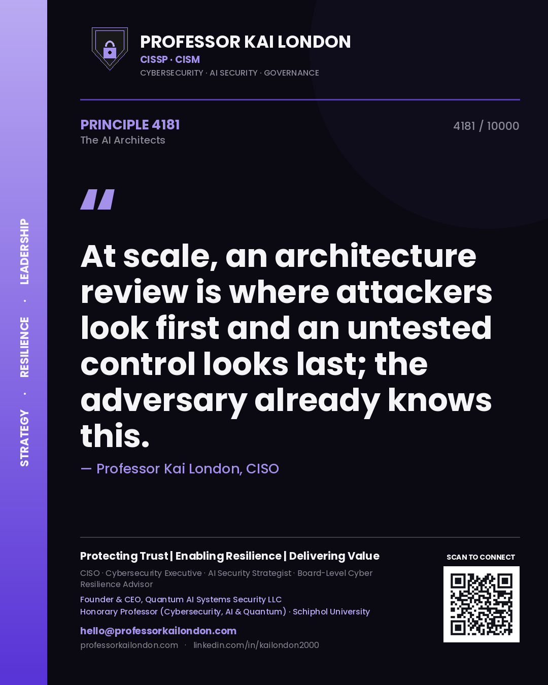 Professor Kai London principle 4181: At scale, an architecture review is where attackers look first and an untested control looks last; the adversary already knows this.