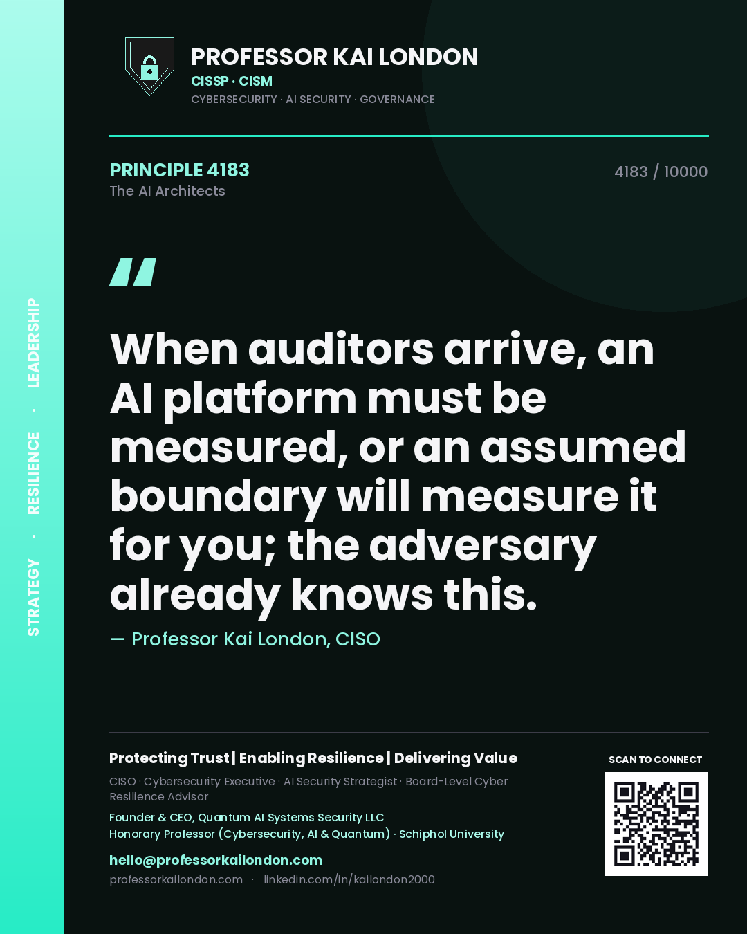 Professor Kai London principle 4183: When auditors arrive, an AI platform must be measured, or an assumed boundary will measure it for you; the adversary already knows this.