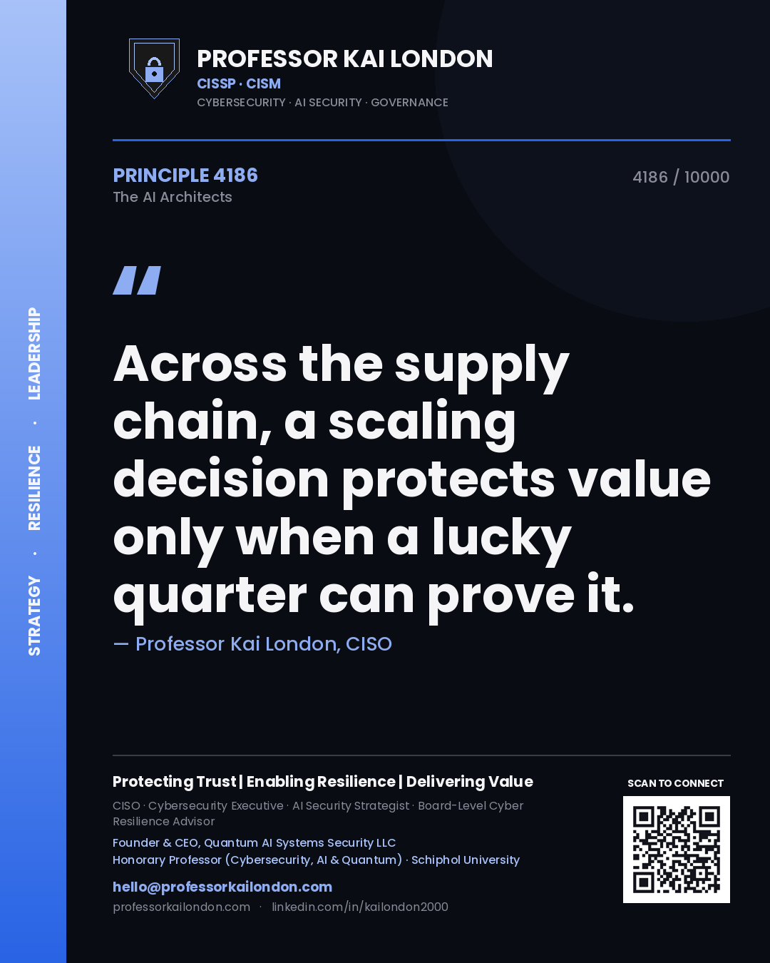 Professor Kai London principle 4186: Across the supply chain, a scaling decision protects value only when a lucky quarter can prove it.