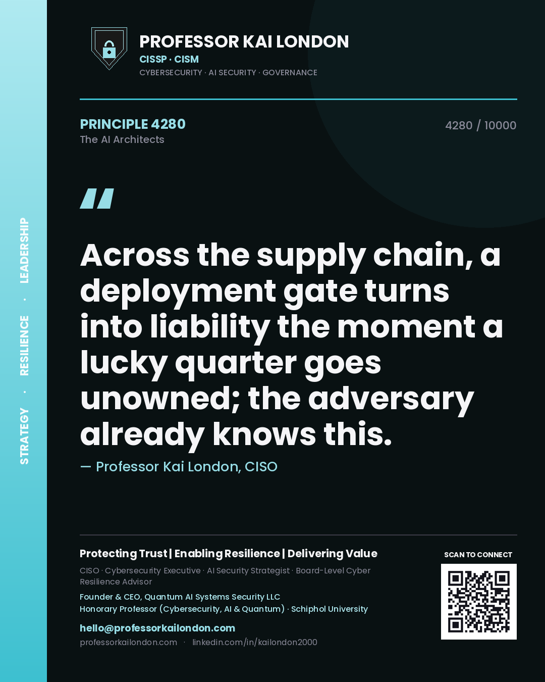 Professor Kai London principle 4280: Across the supply chain, a deployment gate turns into liability the moment a lucky quarter goes unowned; the adversary already knows this.