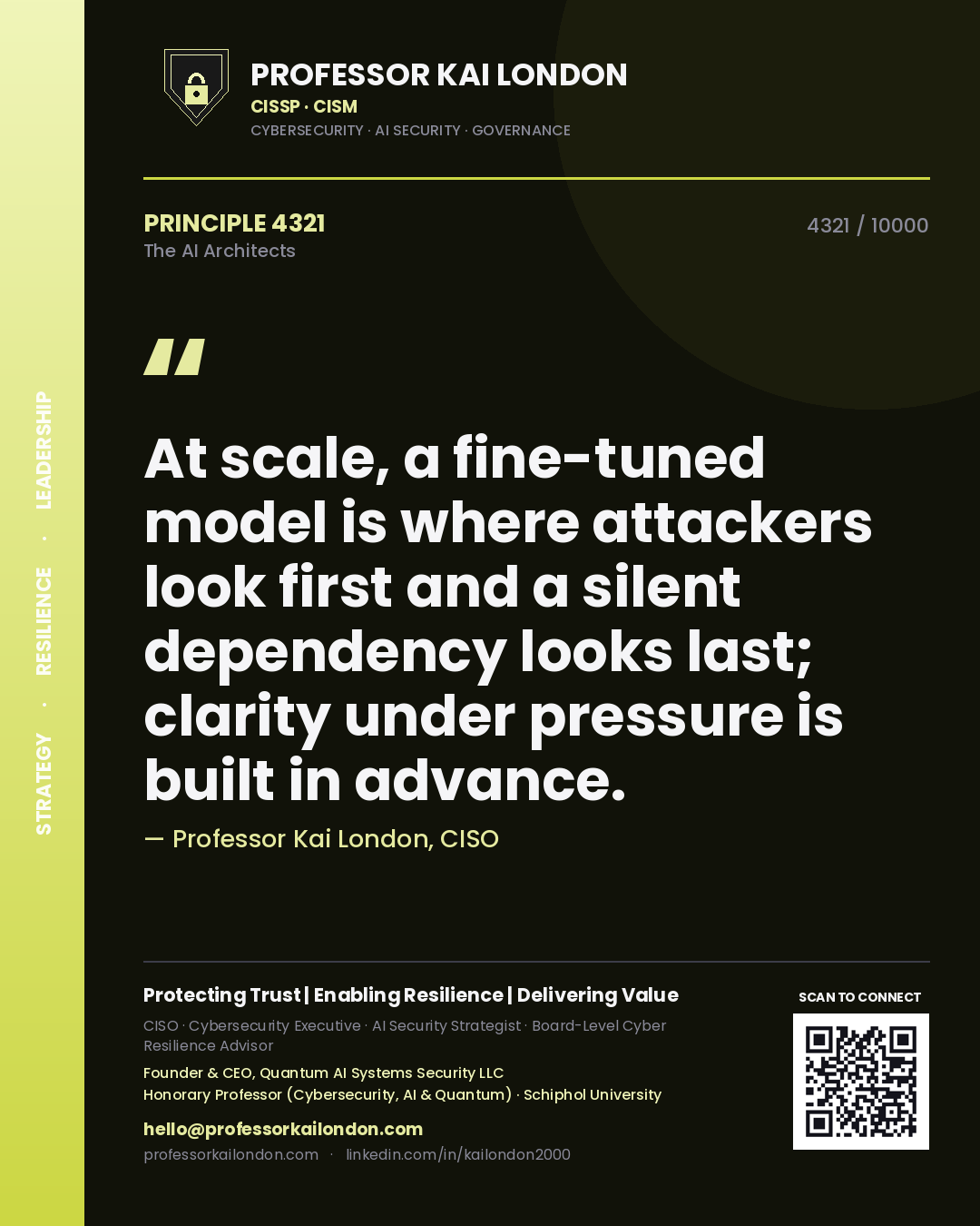 Professor Kai London principle 4321: At scale, a fine-tuned model is where attackers look first and a silent dependency looks last; clarity under pressure is built in advance.