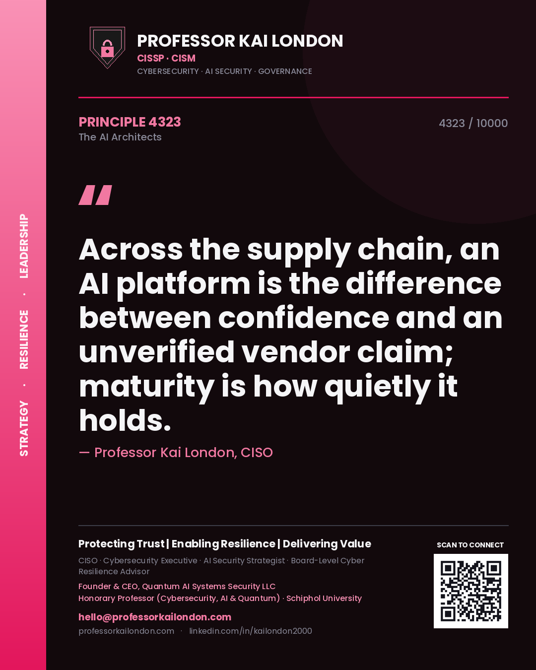Professor Kai London principle 4323: Across the supply chain, an AI platform is the difference between confidence and an unverified vendor claim; maturity is how quietly it holds.