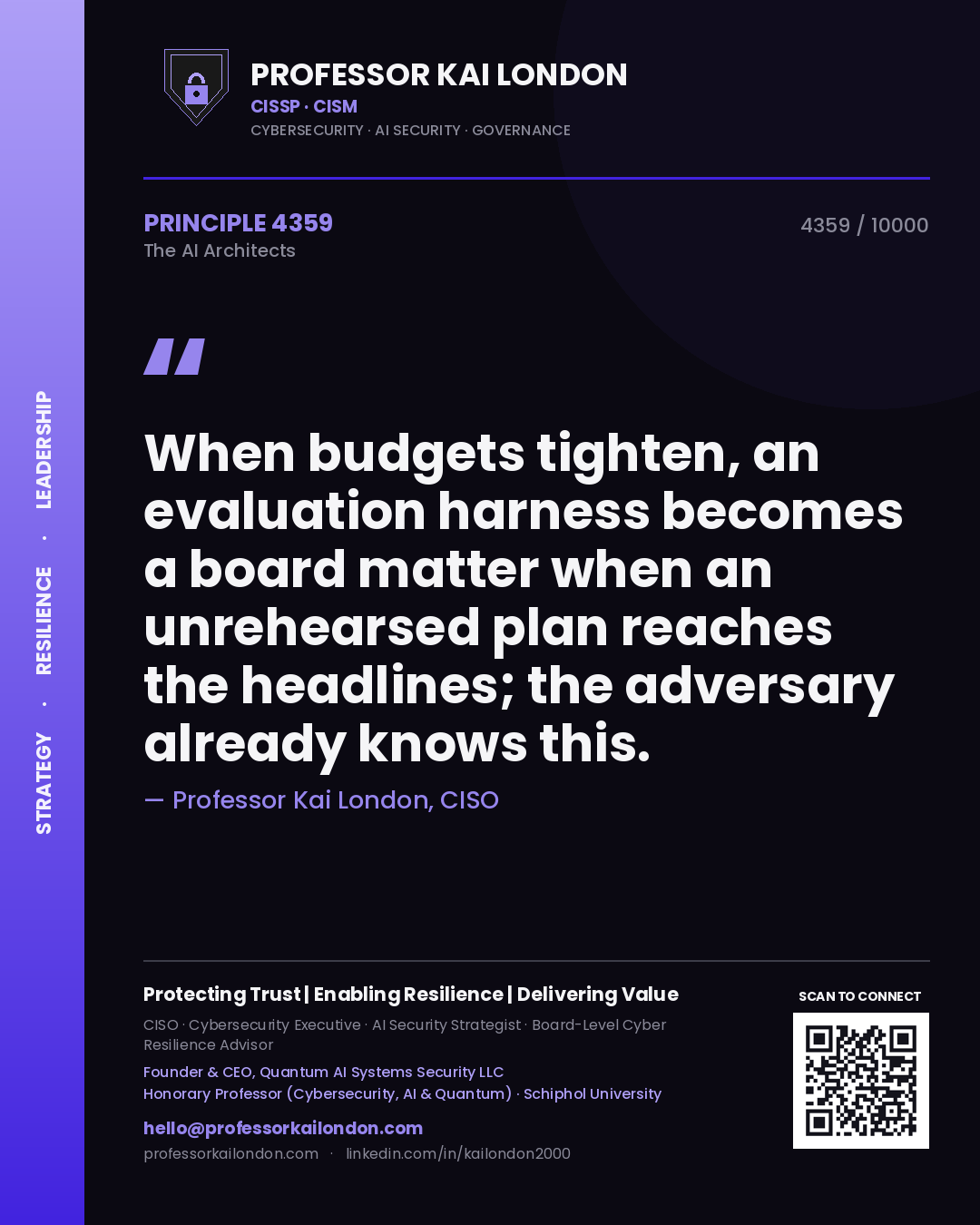 Professor Kai London principle 4359: When budgets tighten, an evaluation harness becomes a board matter when an unrehearsed plan reaches the headlines; the adversary already knows this.