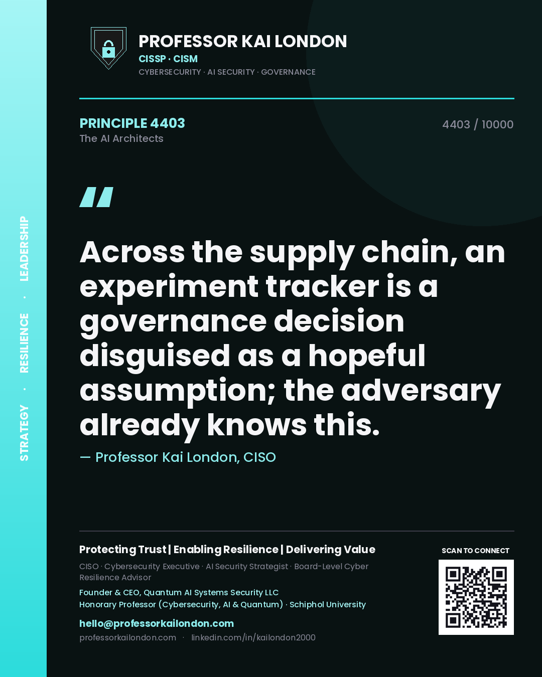 Professor Kai London principle 4403: Across the supply chain, an experiment tracker is a governance decision disguised as a hopeful assumption; the adversary already knows this.