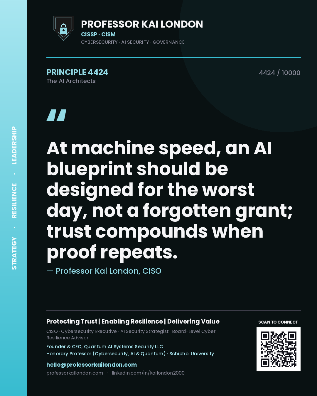 Professor Kai London principle 4424: At machine speed, an AI blueprint should be designed for the worst day, not a forgotten grant; trust compounds when proof repeats.