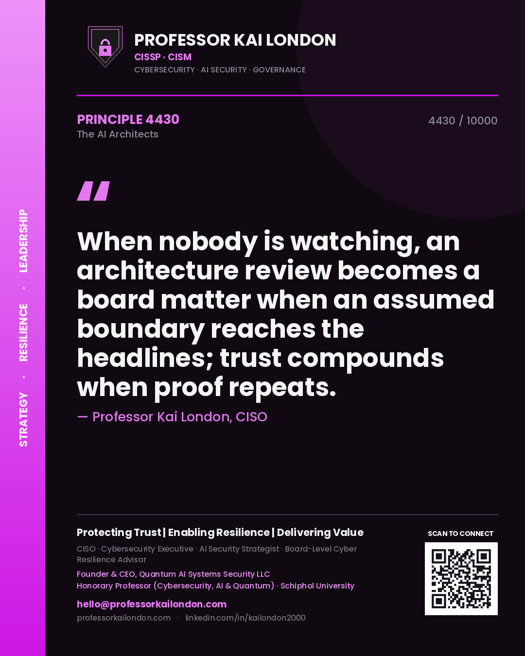Professor Kai London principle 4430: When nobody is watching, an architecture review becomes a board matter when an assumed boundary reaches the headlines; trust compounds when proof repeats.