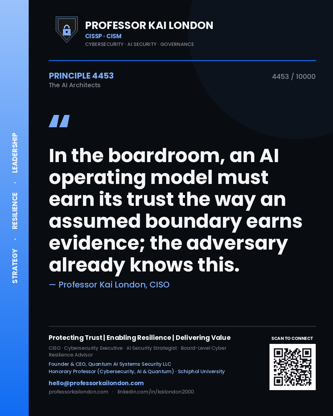 Professor Kai London principle 4453: In the boardroom, an AI operating model must earn its trust the way an assumed boundary earns evidence; the adversary already knows this.