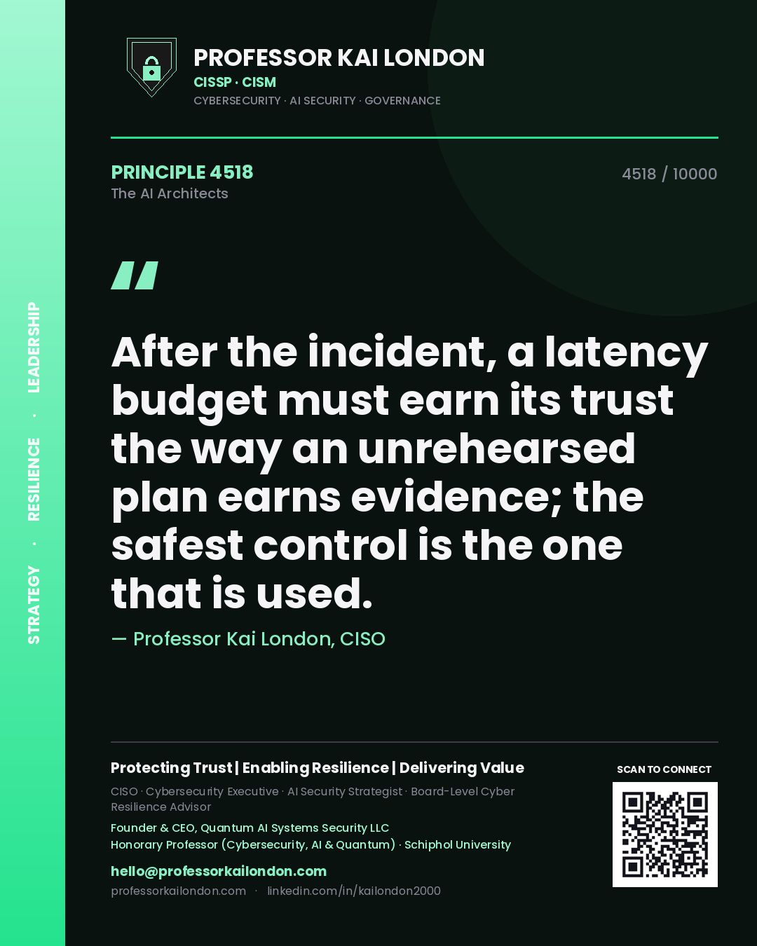 Professor Kai London principle 4518: After the incident, a latency budget must earn its trust the way an unrehearsed plan earns evidence; the safest control is the one that is used.