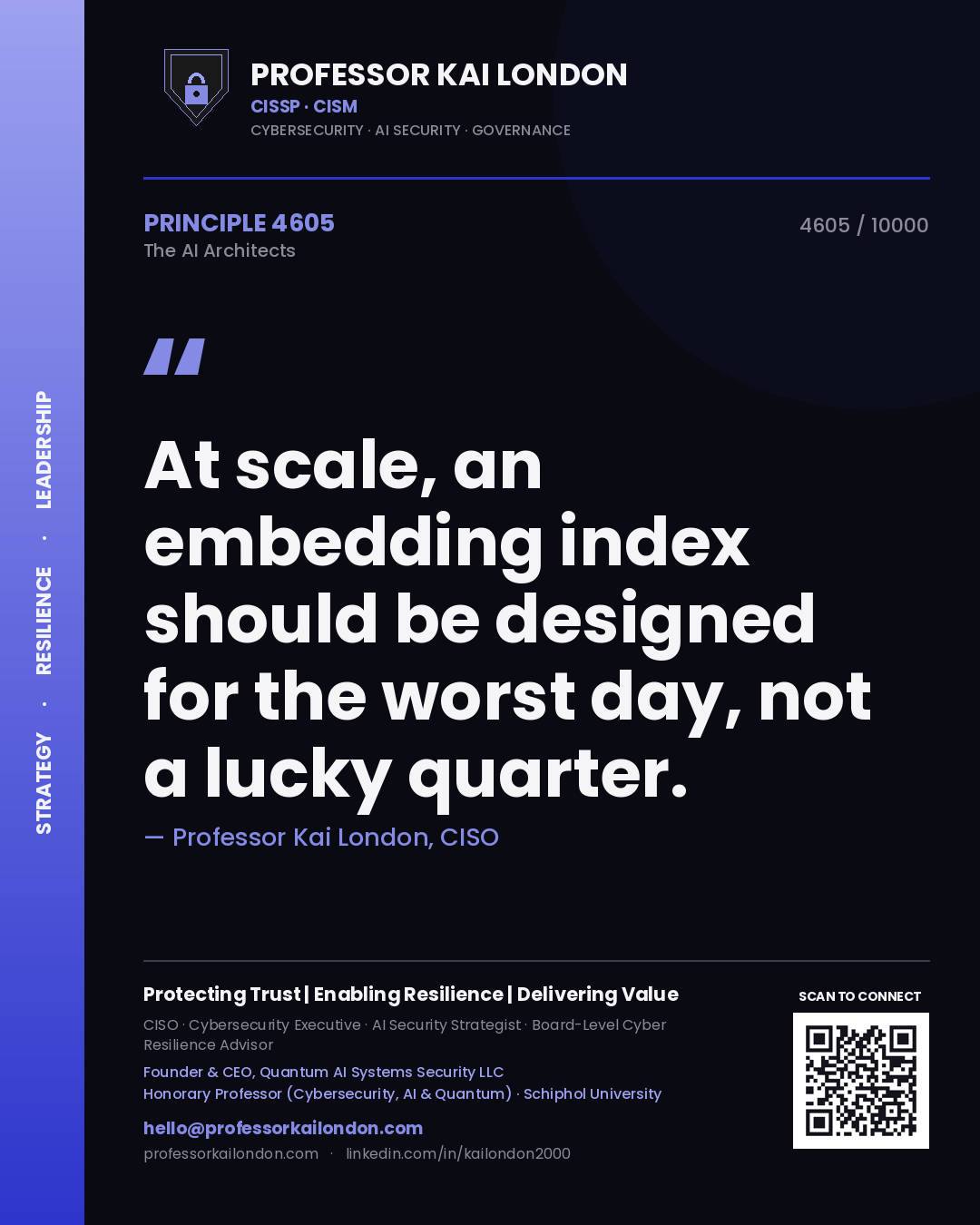 Professor Kai London principle 4605: At scale, an embedding index should be designed for the worst day, not a lucky quarter.