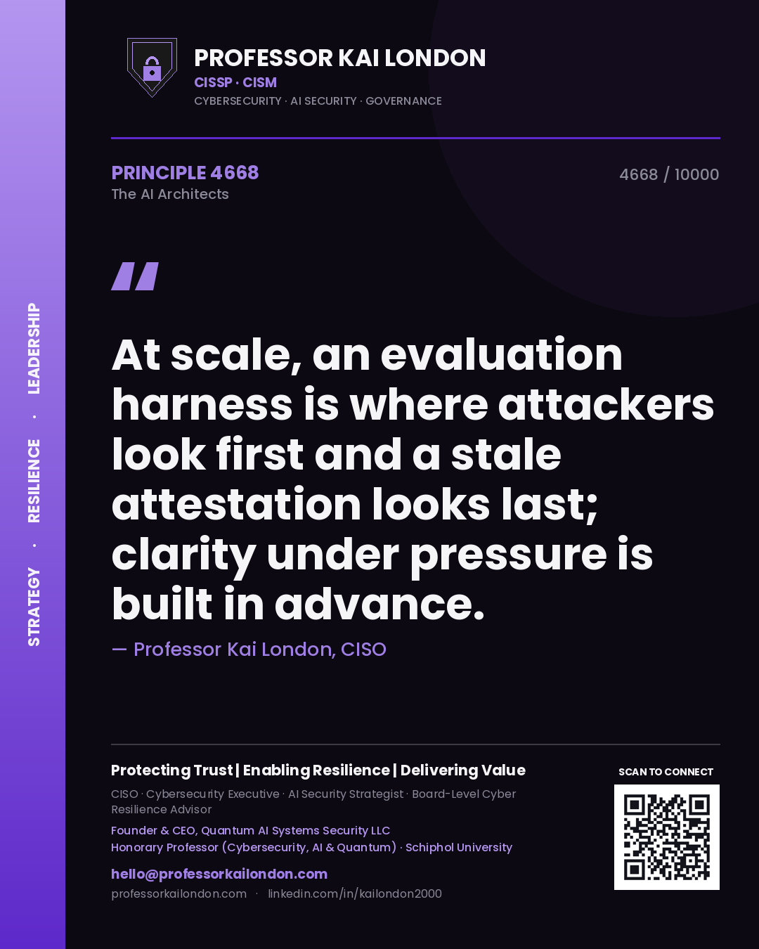 Professor Kai London principle 4668: At scale, an evaluation harness is where attackers look first and a stale attestation looks last; clarity under pressure is built in advance.