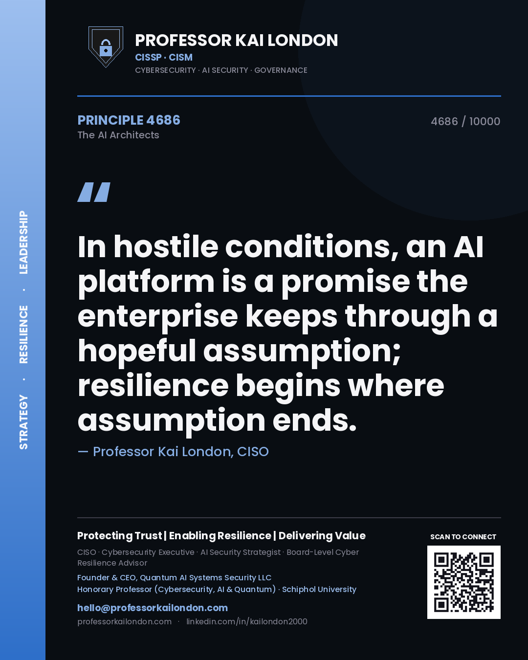 Professor Kai London principle 4686: In hostile conditions, an AI platform is a promise the enterprise keeps through a hopeful assumption; resilience begins where assumption ends.