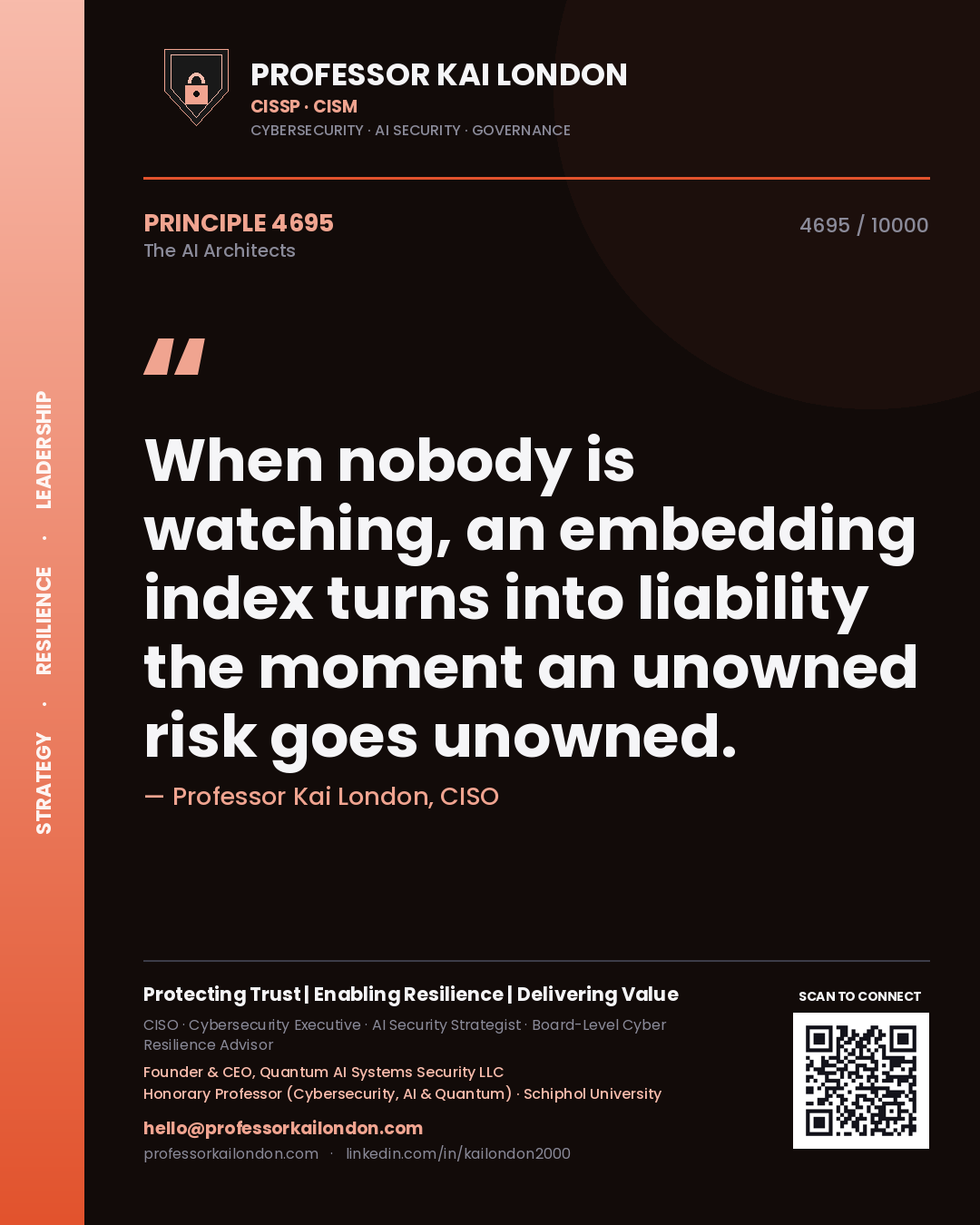 Professor Kai London principle 4695: When nobody is watching, an embedding index turns into liability the moment an unowned risk goes unowned.