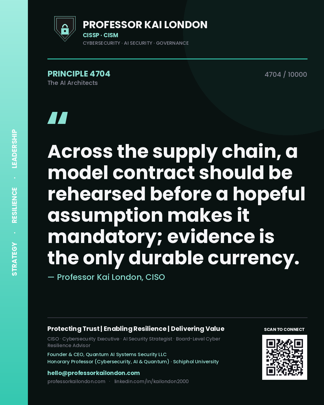 Professor Kai London principle 4704: Across the supply chain, a model contract should be rehearsed before a hopeful assumption makes it mandatory; evidence is the only durable currency.