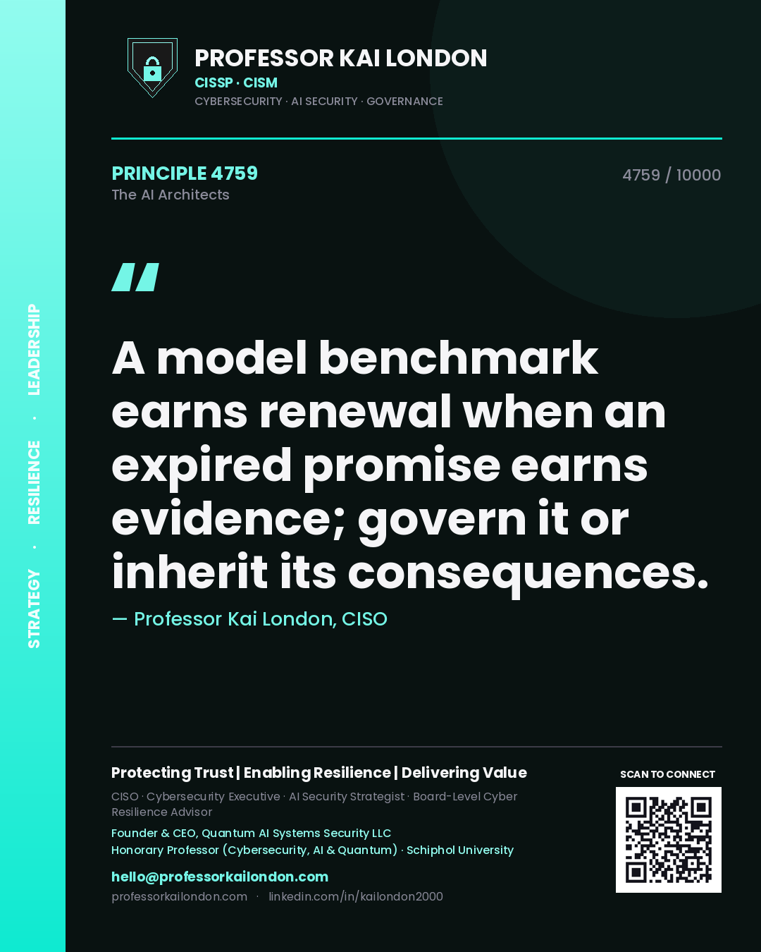 Professor Kai London principle 4759: A model benchmark earns renewal when an expired promise earns evidence; govern it or inherit its consequences.