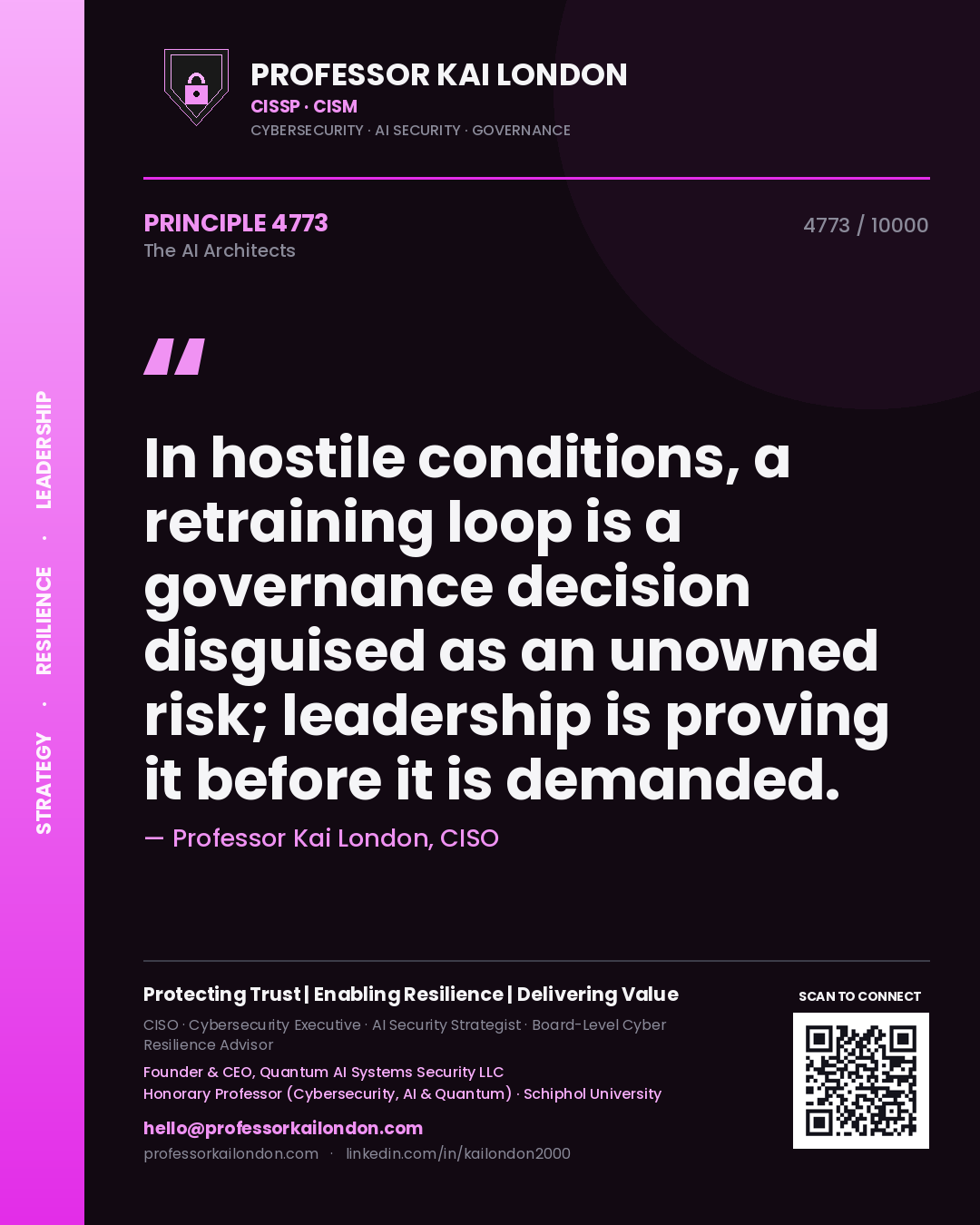 Professor Kai London principle 4773: In hostile conditions, a retraining loop is a governance decision disguised as an unowned risk; leadership is proving it before it is demanded.