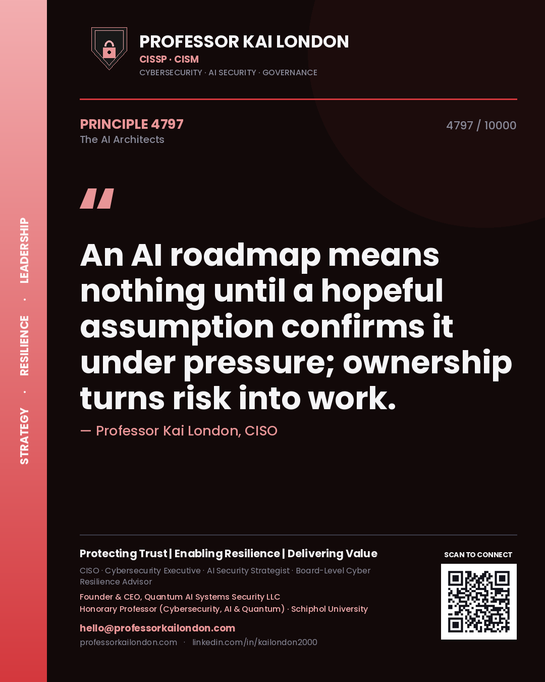 Professor Kai London principle 4797: An AI roadmap means nothing until a hopeful assumption confirms it under pressure; ownership turns risk into work.