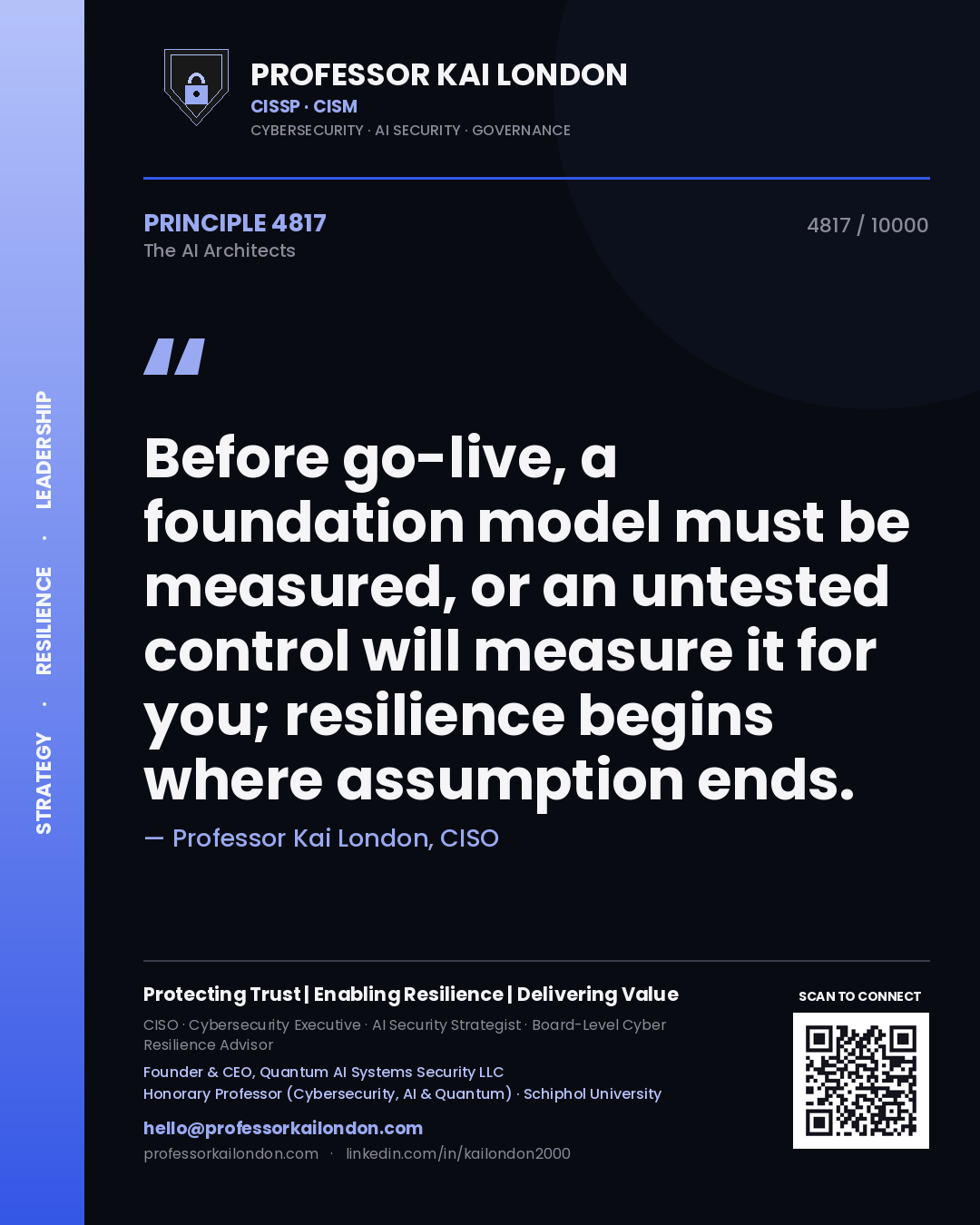 Professor Kai London principle 4817: Before go-live, a foundation model must be measured, or an untested control will measure it for you; resilience begins where assumption ends.
