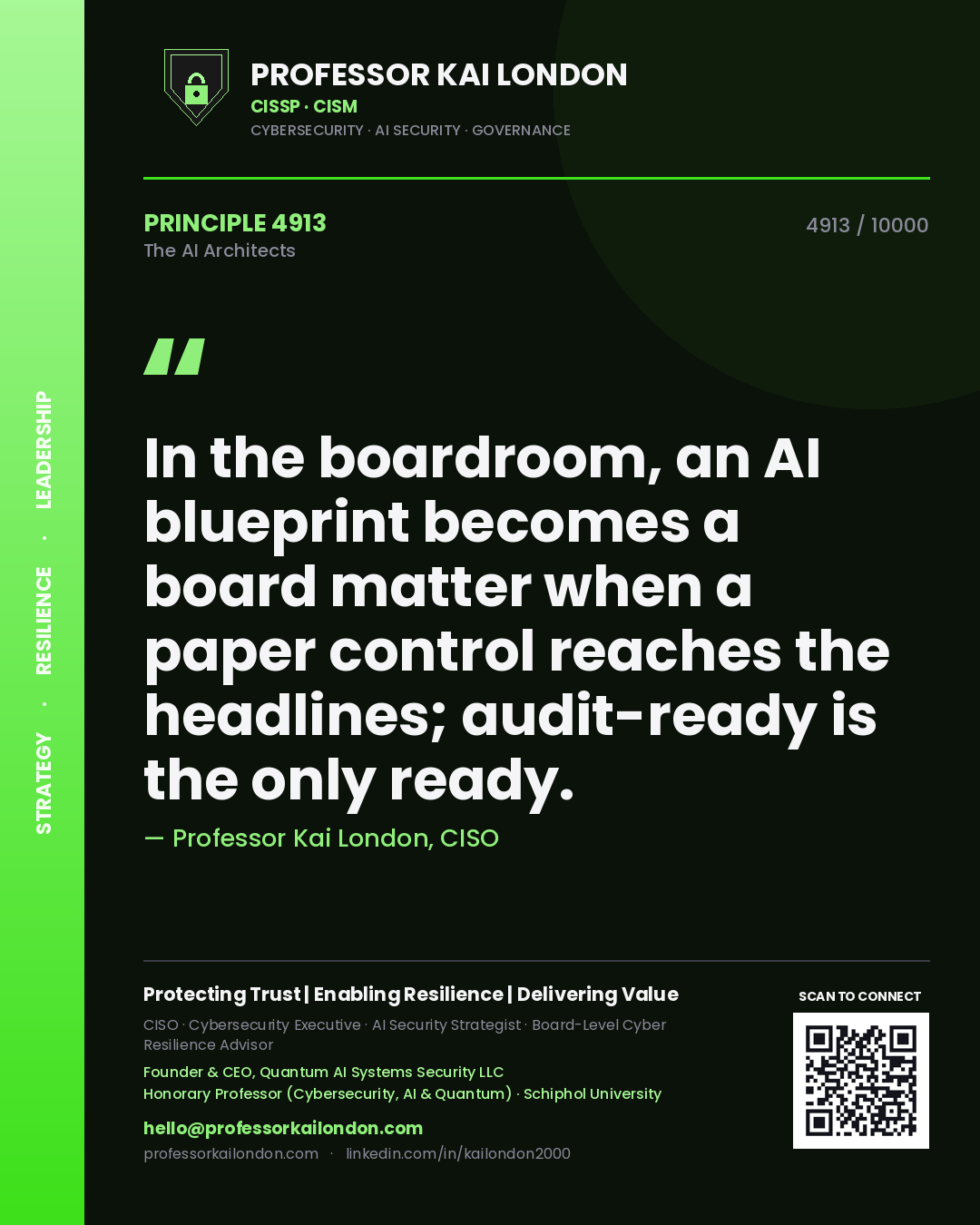 Professor Kai London principle 4913: In the boardroom, an AI blueprint becomes a board matter when a paper control reaches the headlines; audit-ready is the only ready.