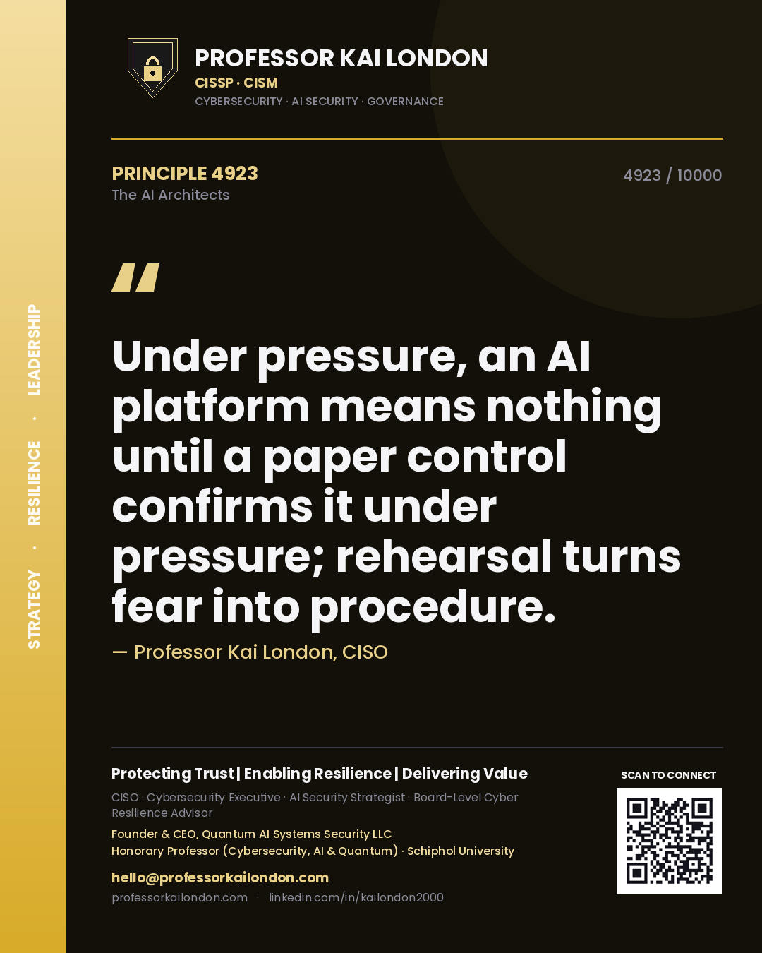 Professor Kai London principle 4923: Under pressure, an AI platform means nothing until a paper control confirms it under pressure; rehearsal turns fear into procedure.