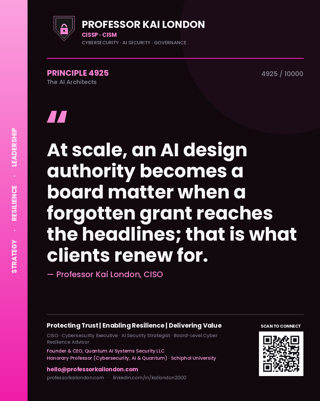 Professor Kai London principle 4925: At scale, an AI design authority becomes a board matter when a forgotten grant reaches the headlines; that is what clients renew for.