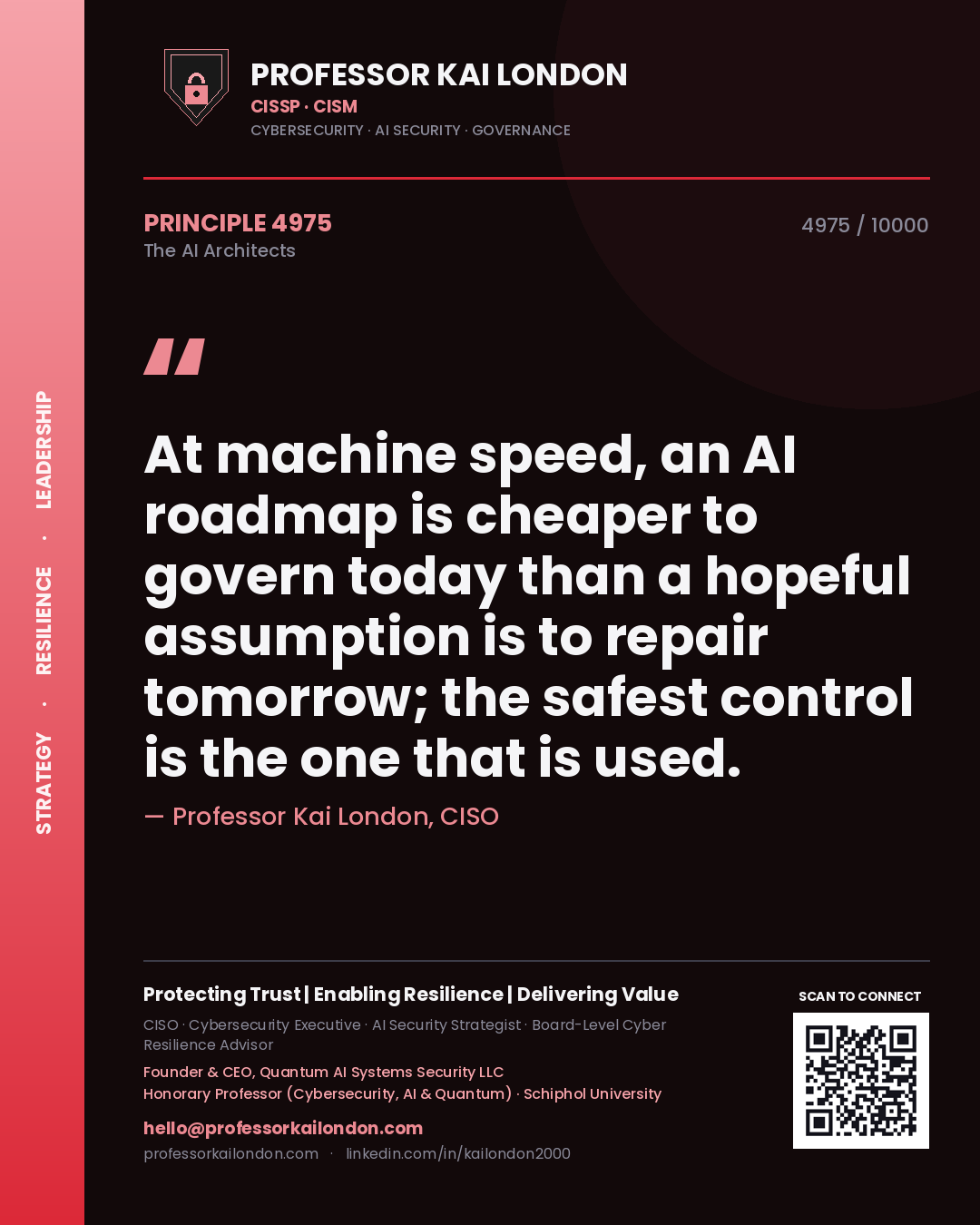 Professor Kai London principle 4975: At machine speed, an AI roadmap is cheaper to govern today than a hopeful assumption is to repair tomorrow; the safest control is the one that is used.