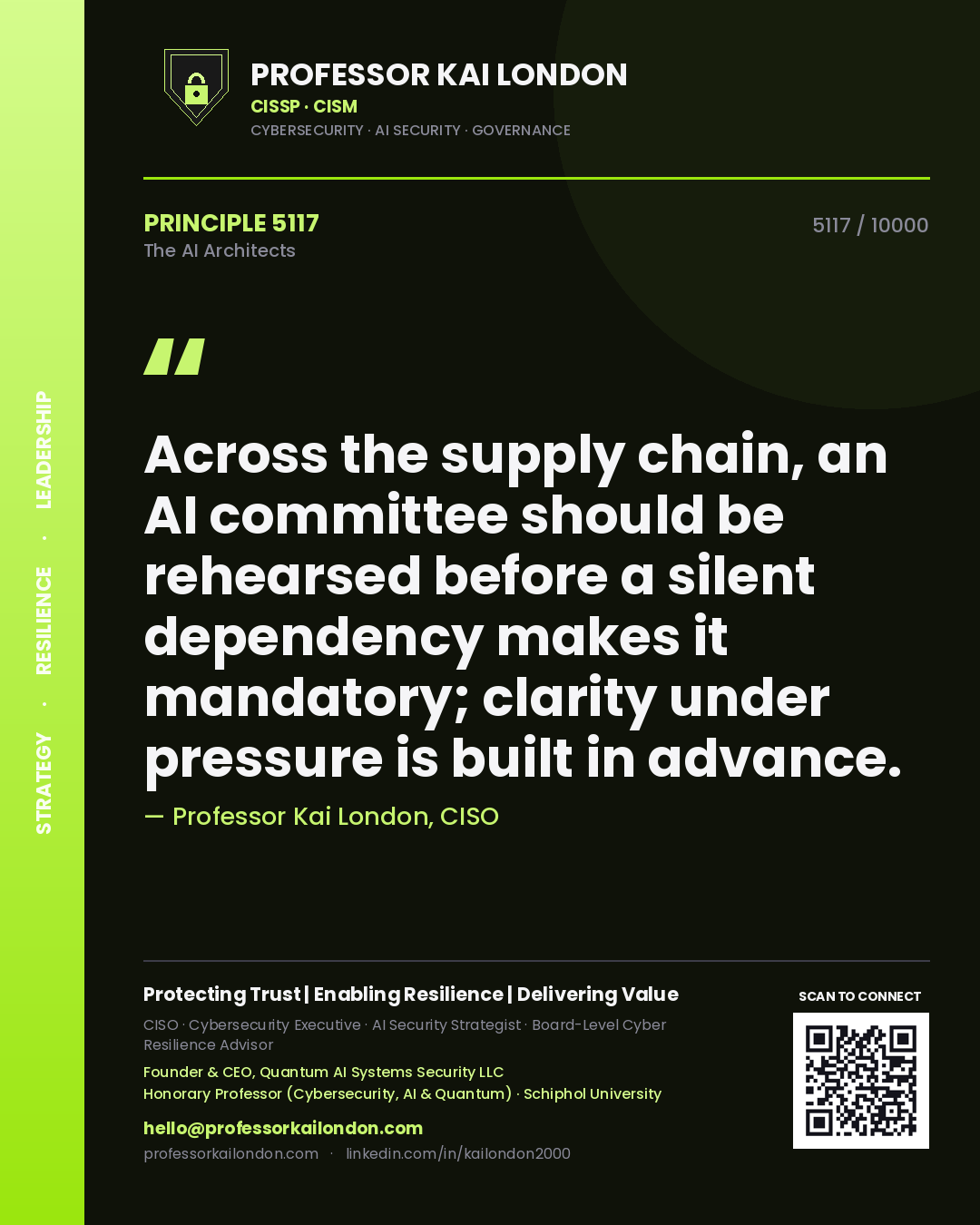 Professor Kai London principle 5117: Across the supply chain, an AI committee should be rehearsed before a silent dependency makes it mandatory; clarity under pressure is built in advance.
