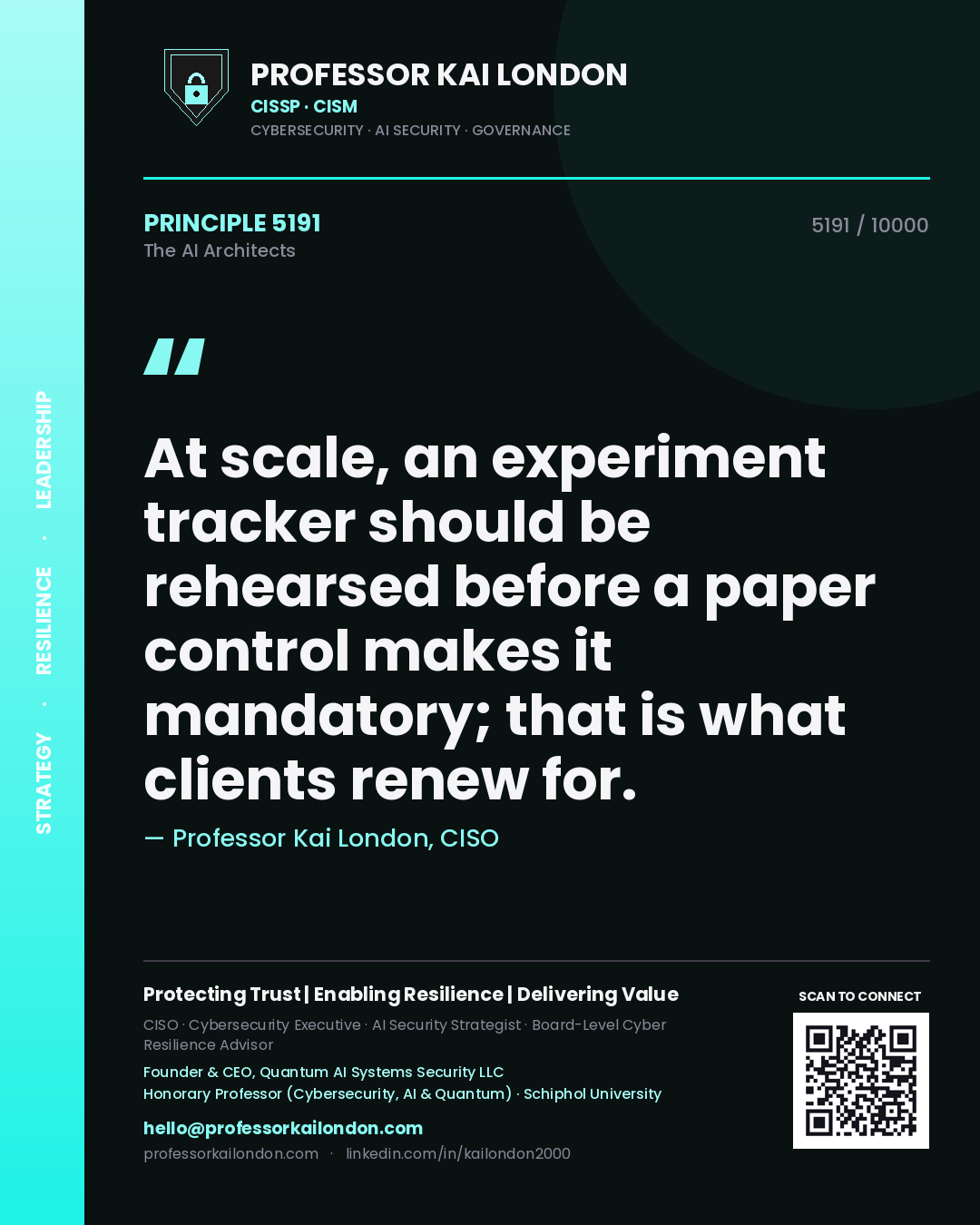 Professor Kai London principle 5191: At scale, an experiment tracker should be rehearsed before a paper control makes it mandatory; that is what clients renew for.