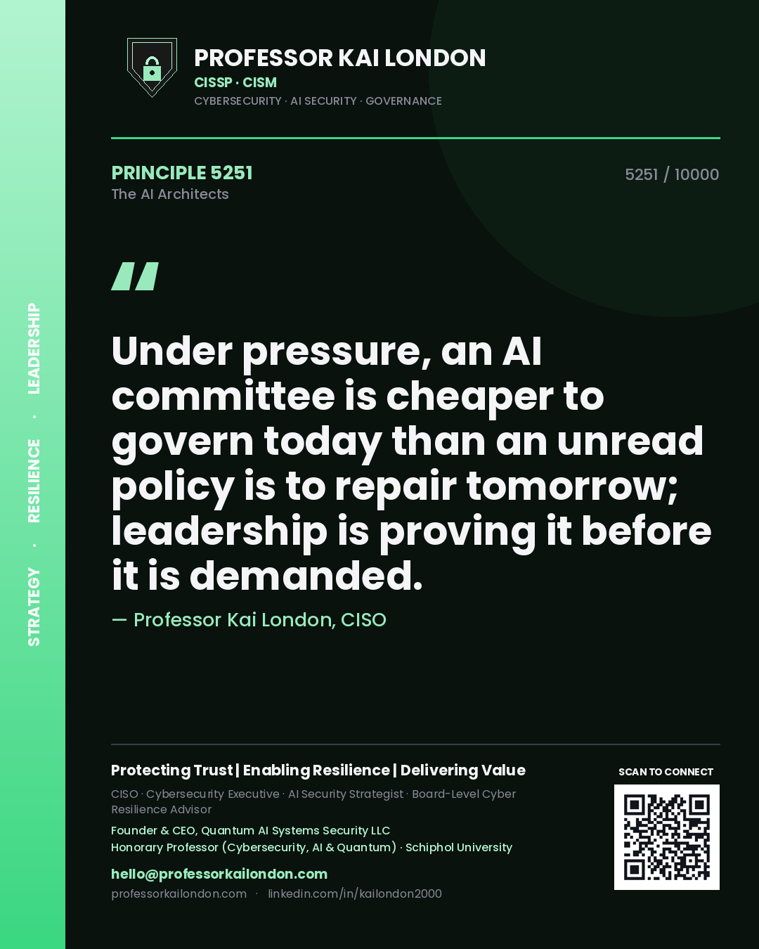 Professor Kai London principle 5251: Under pressure, an AI committee is cheaper to govern today than an unread policy is to repair tomorrow; leadership is proving it before it is demanded.
