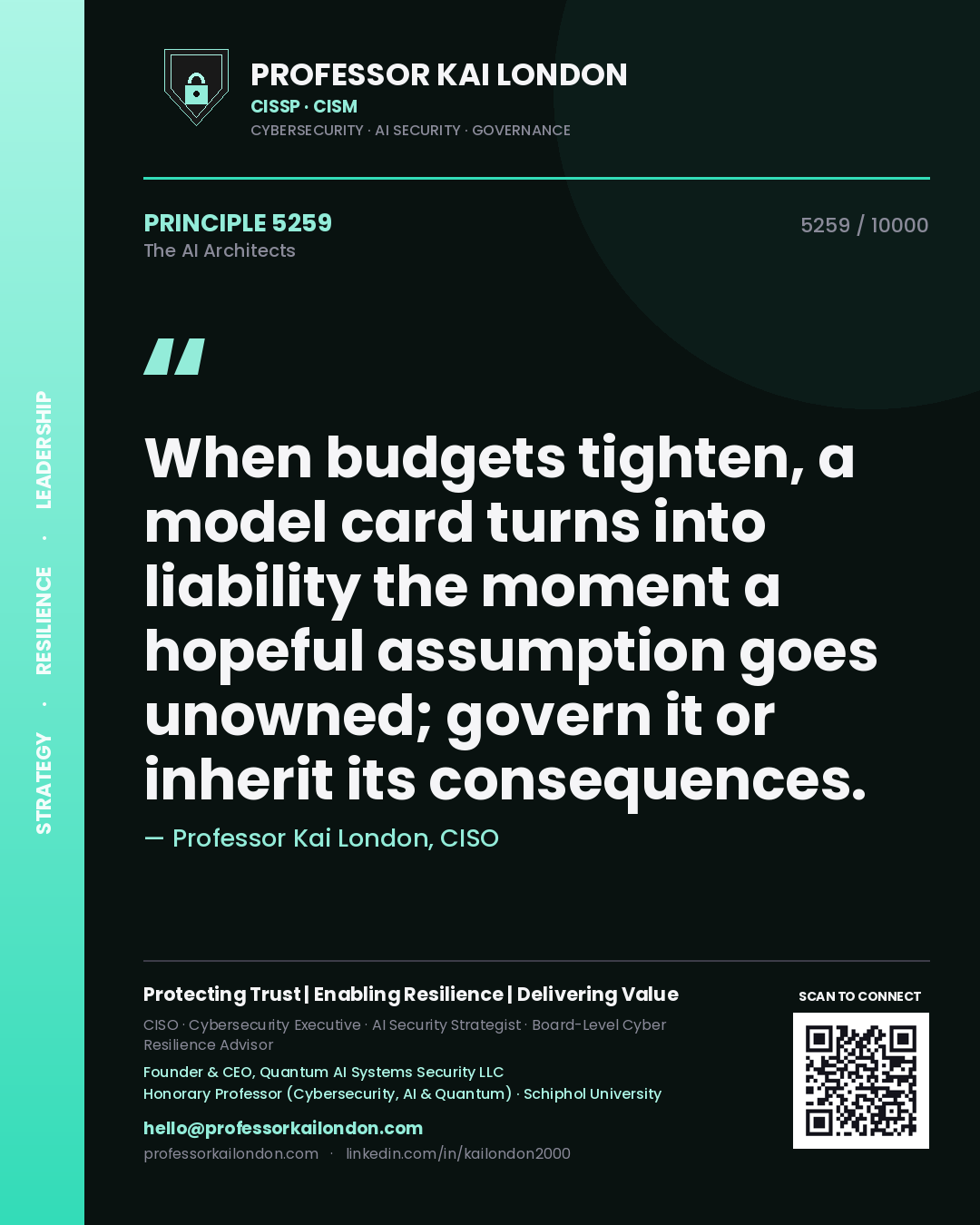 Professor Kai London principle 5259: When budgets tighten, a model card turns into liability the moment a hopeful assumption goes unowned; govern it or inherit its consequences.