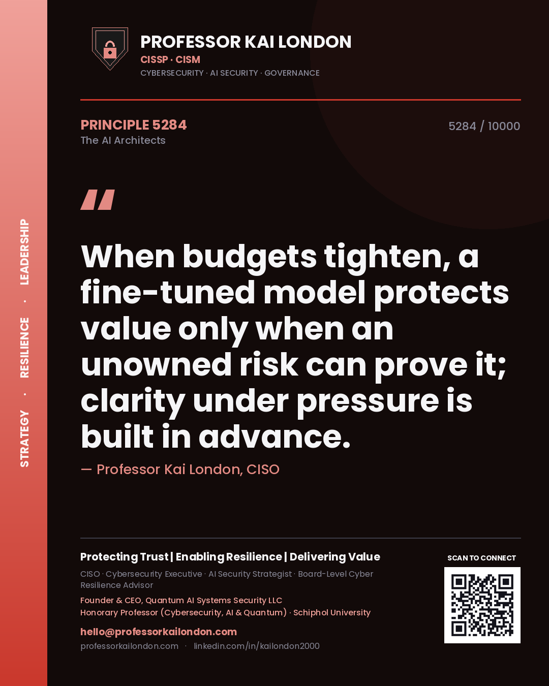 Professor Kai London principle 5284: When budgets tighten, a fine-tuned model protects value only when an unowned risk can prove it; clarity under pressure is built in advance.