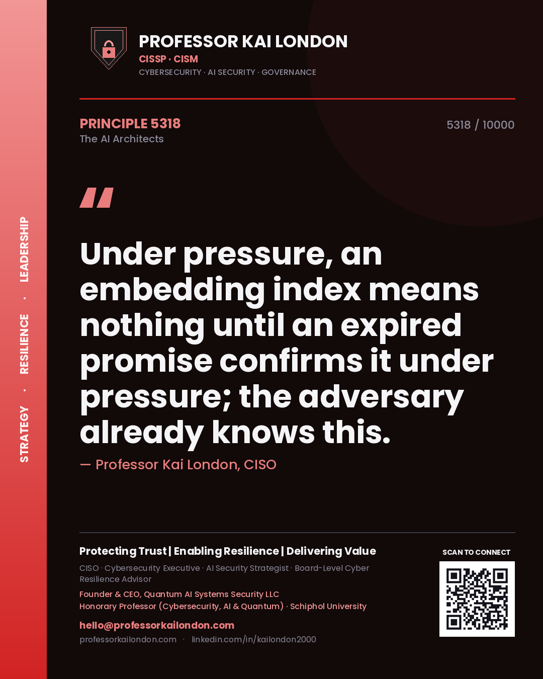 Professor Kai London principle 5318: Under pressure, an embedding index means nothing until an expired promise confirms it under pressure; the adversary already knows this.
