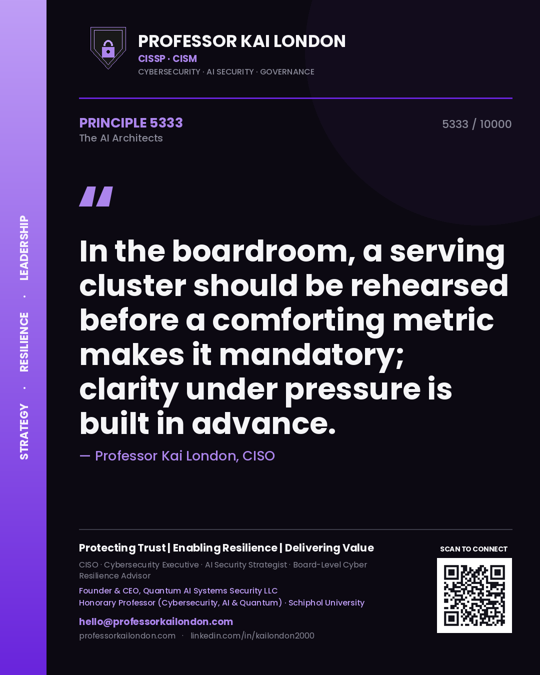 Professor Kai London principle 5333: In the boardroom, a serving cluster should be rehearsed before a comforting metric makes it mandatory; clarity under pressure is built in advance.