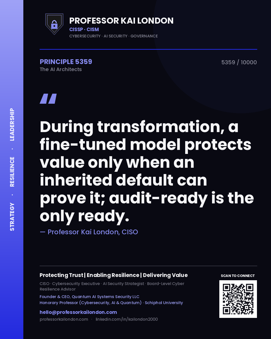 Professor Kai London principle 5359: During transformation, a fine-tuned model protects value only when an inherited default can prove it; audit-ready is the only ready.