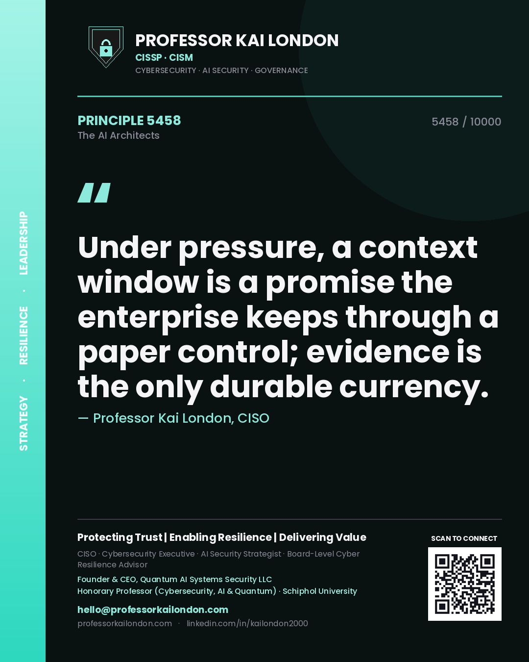 Professor Kai London principle 5458: Under pressure, a context window is a promise the enterprise keeps through a paper control; evidence is the only durable currency.