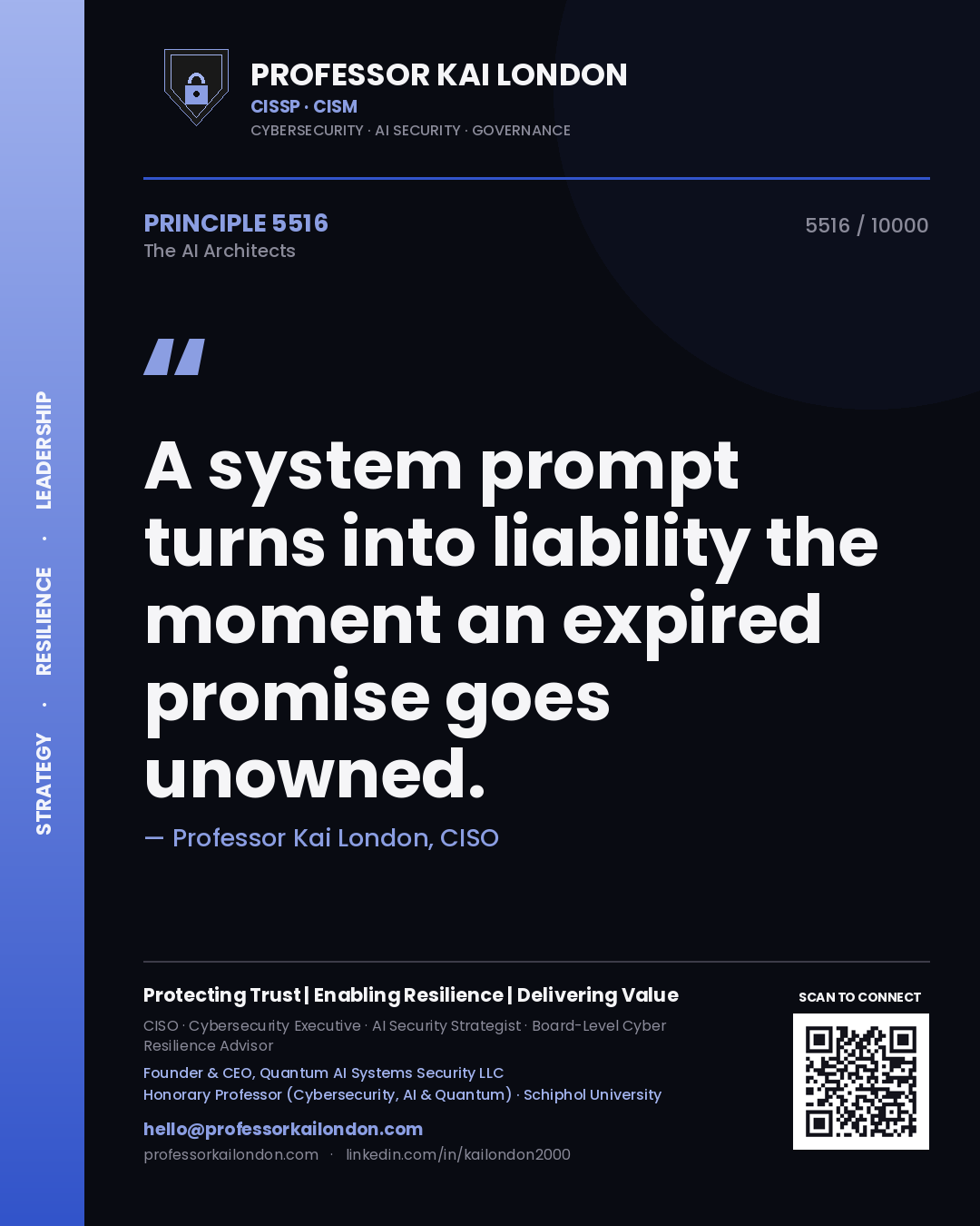 Professor Kai London principle 5516: A system prompt turns into liability the moment an expired promise goes unowned.