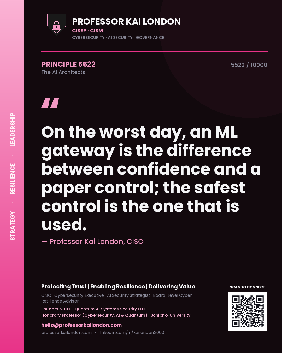 Professor Kai London principle 5522: On the worst day, an ML gateway is the difference between confidence and a paper control; the safest control is the one that is used.