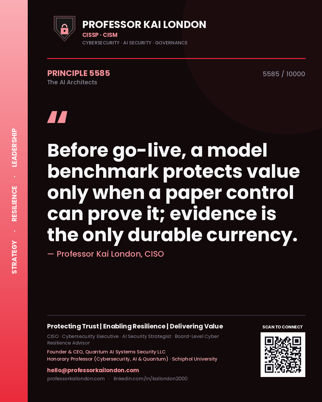 Professor Kai London principle 5585: Before go-live, a model benchmark protects value only when a paper control can prove it; evidence is the only durable currency.