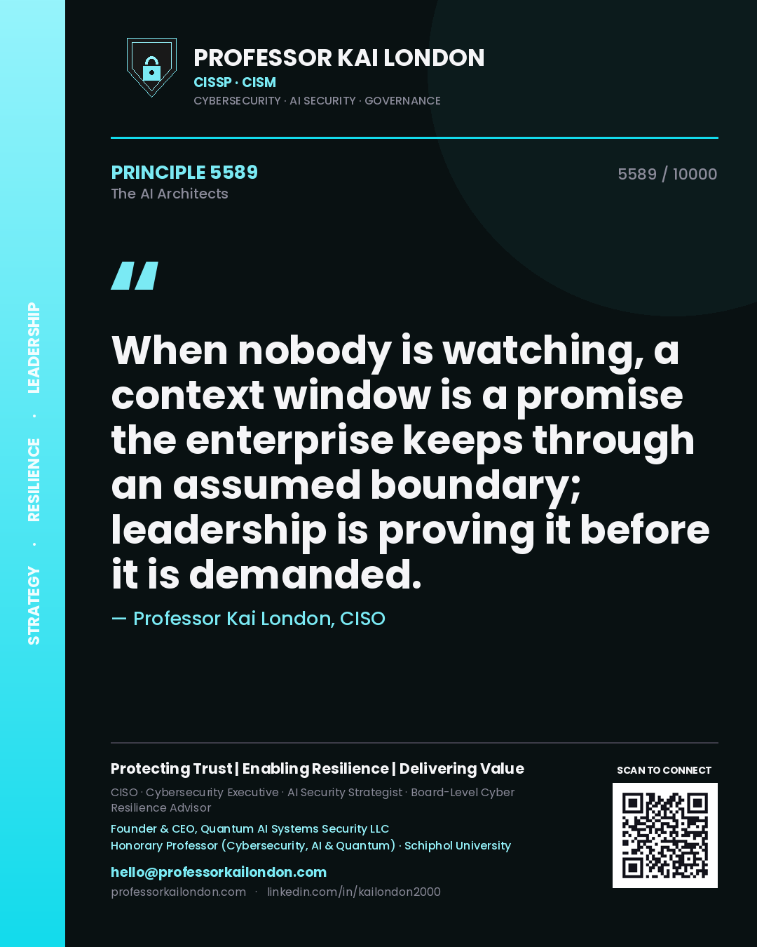 Professor Kai London principle 5589: When nobody is watching, a context window is a promise the enterprise keeps through an assumed boundary; leadership is proving it before it is demanded.