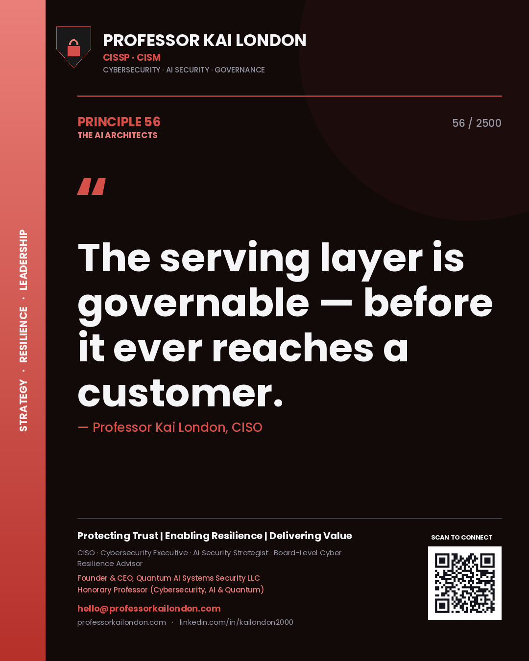 Professor Kai London principle 56: The serving layer is governable — before it ever reaches a customer.