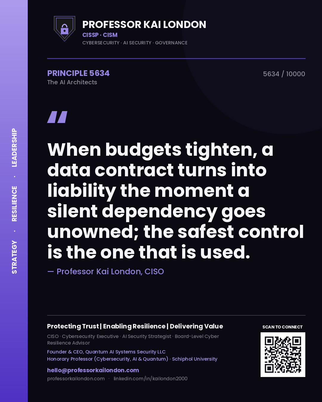 Professor Kai London principle 5634: When budgets tighten, a data contract turns into liability the moment a silent dependency goes unowned; the safest control is the one that is used.