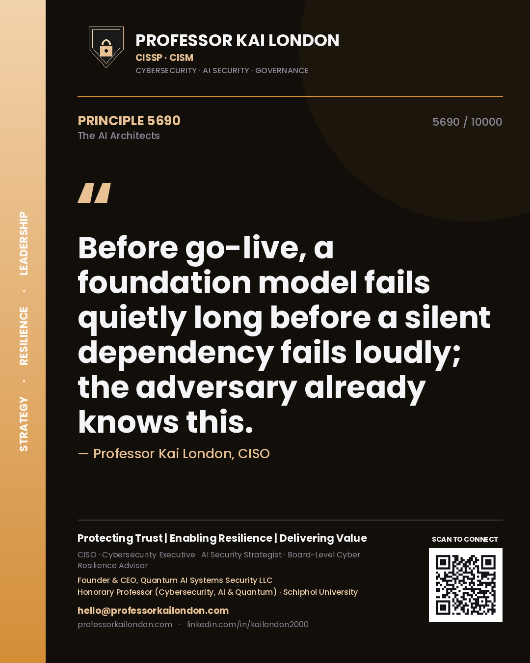 Professor Kai London principle 5690: Before go-live, a foundation model fails quietly long before a silent dependency fails loudly; the adversary already knows this.