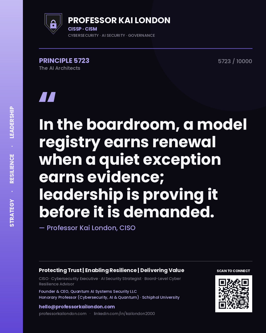 Professor Kai London principle 5723: In the boardroom, a model registry earns renewal when a quiet exception earns evidence; leadership is proving it before it is demanded.