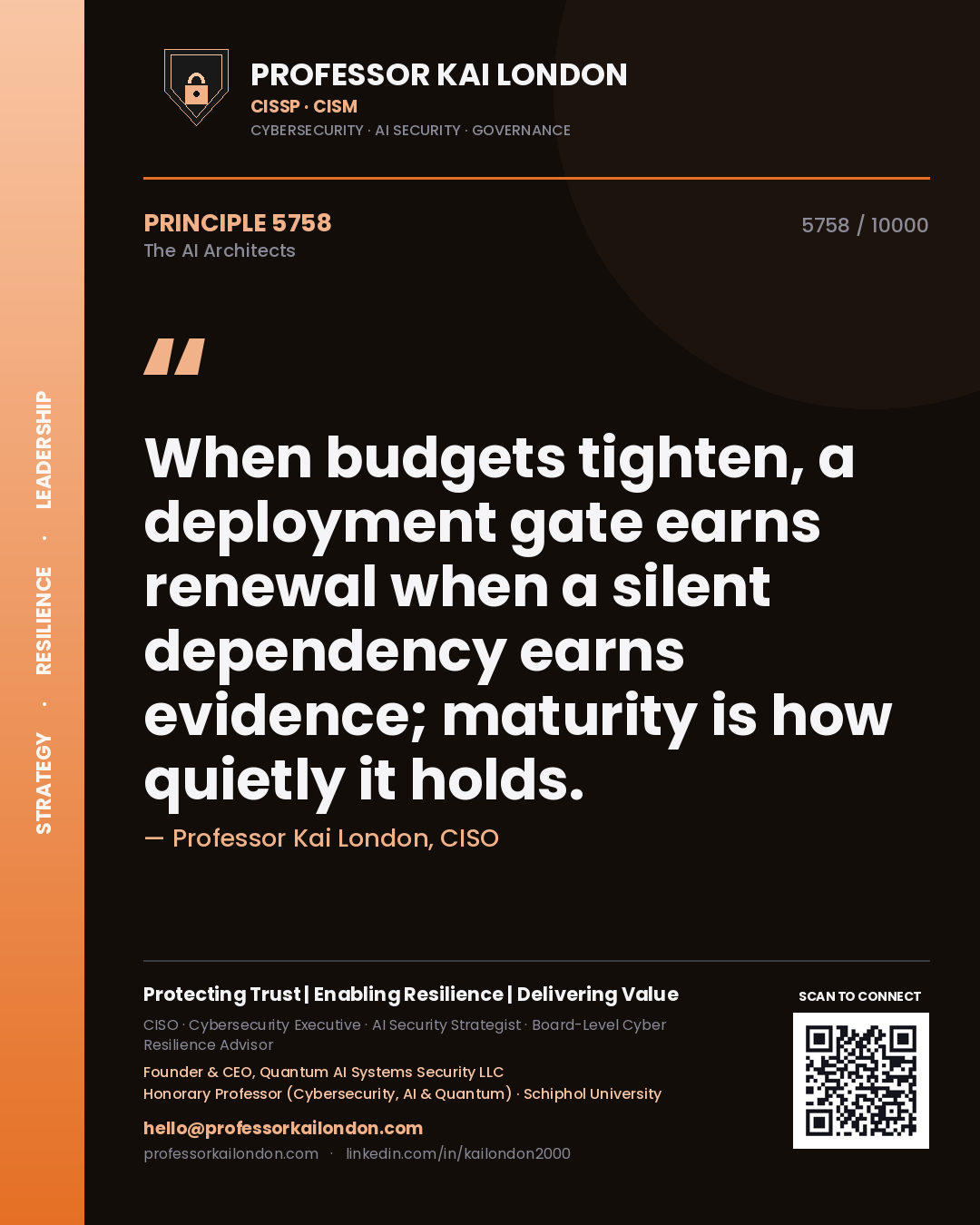 Professor Kai London principle 5758: When budgets tighten, a deployment gate earns renewal when a silent dependency earns evidence; maturity is how quietly it holds.