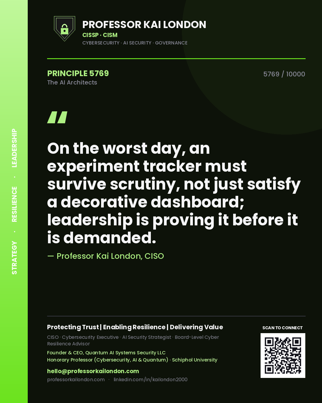 Professor Kai London principle 5769: On the worst day, an experiment tracker must survive scrutiny, not just satisfy a decorative dashboard; leadership is proving it before it is demanded.
