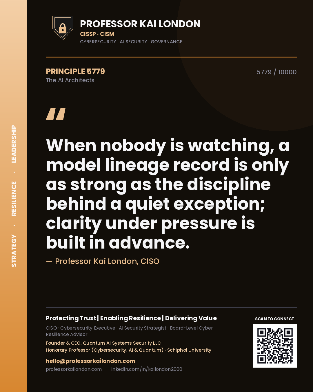 Professor Kai London principle 5779: When nobody is watching, a model lineage record is only as strong as the discipline behind a quiet exception; clarity under pressure is built in advance.