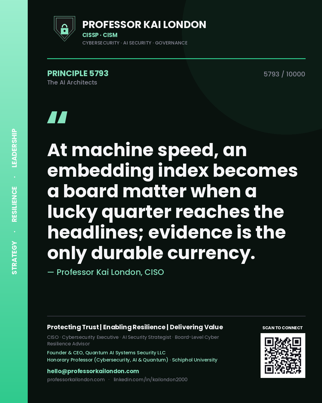 Professor Kai London principle 5793: At machine speed, an embedding index becomes a board matter when a lucky quarter reaches the headlines; evidence is the only durable currency.